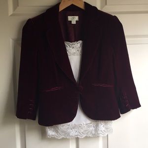 3 for$15!  LOFT burgundy velvet 3/4 sleeve jacket